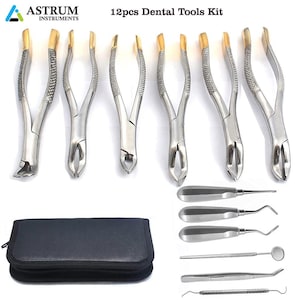 Dental Extraction Oral Care Set Root Elevators Extracting Forceps 12pcs Dentist Surgery Teeth Remover Tools kit