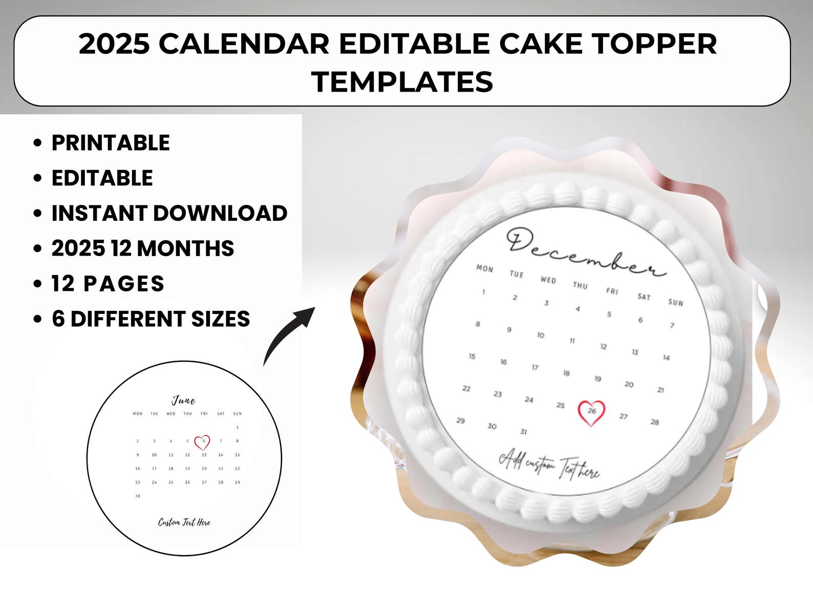Generic Calendar Topper 2025 Calendar Burn Away Cake Topper Template (digital Download) - Etsy