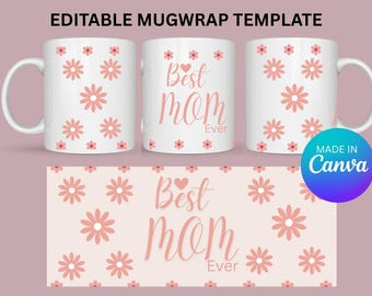 Modello per tazza con foto "Mom Ever", motivo floreale (download digitale)