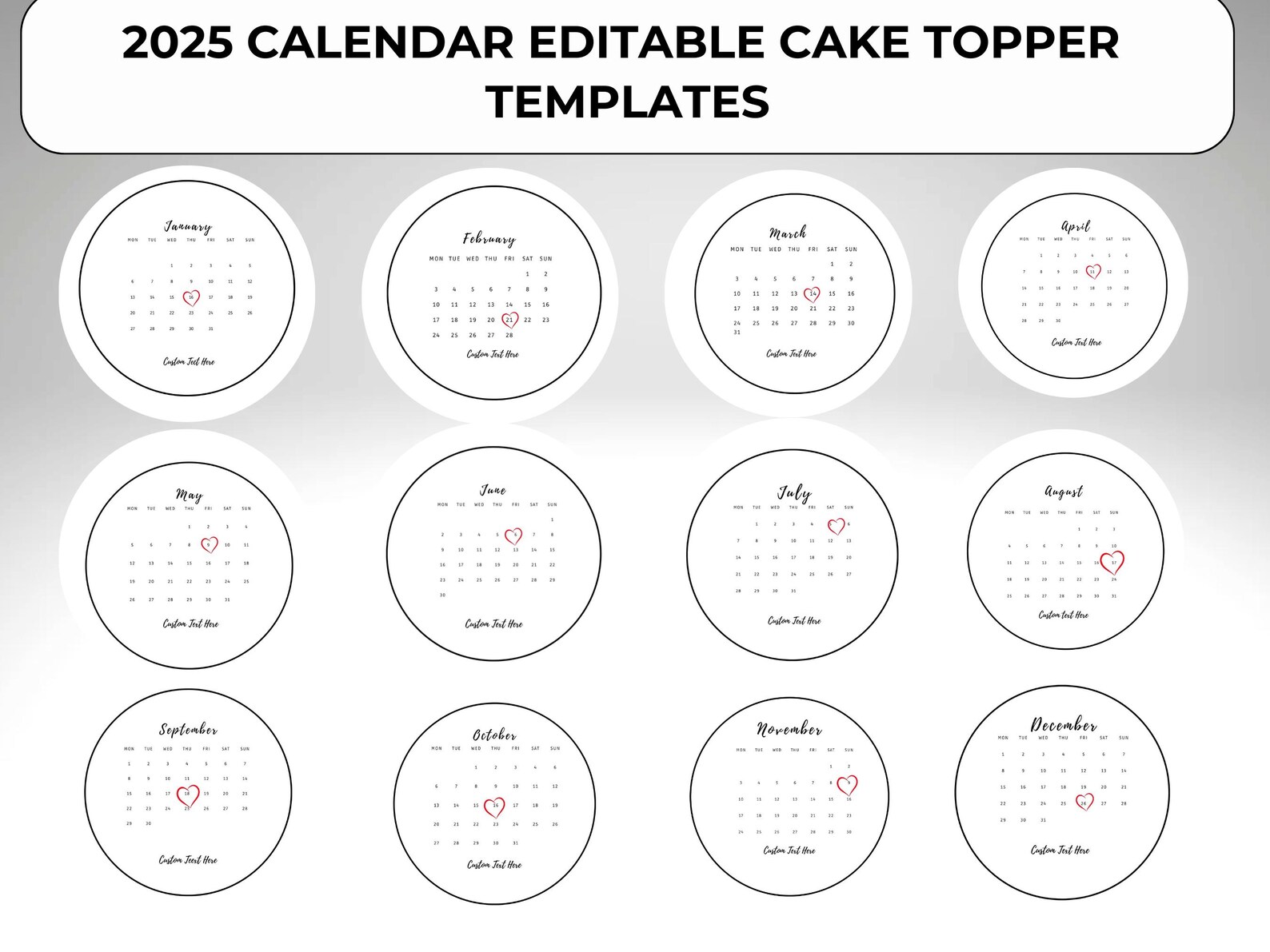 Generic Calendar Topper 2025 Calendar Burn Away Cake Topper Template (digital Download) - Etsy