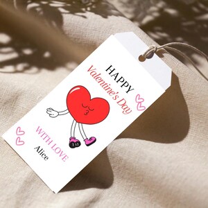 Happy Valentine&#39;s Day Tag, Editable Gift Tag, Red Heart Valentines, Minimalist Valentine day Tag, Digital Download,Printable Valentines