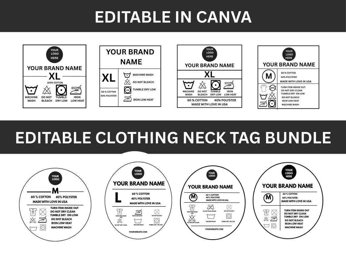 Editable Clothing Tag Bundle: DIY Garment Care, Canva Templates ...