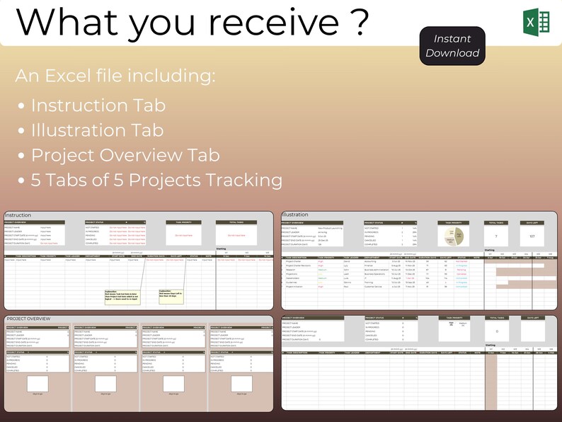 Project Tracker | Minimal Excel Template for 5 Projects (instant ...