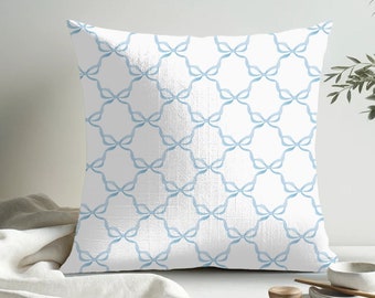Pillow Sham Cover, Preppy Blue Bow design on White Loveshackfancy inspired, (insert not included) choose from  24" or 26" square