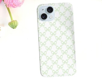 Preppy Bow Pattern Print, Coquette sage lime green, loveshackfancy inspired, preppy print Phone Case Slim, all iPhone 15 14 Plus Pro Max 13