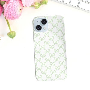 Preppy Bow Pattern Print, Coquette sage lime green, loveshackfancy inspired, preppy print Phone Case Slim, all iPhone 15 14 Plus Pro Max 13 image 1