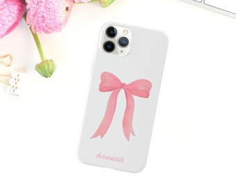 Monogrammed Phone Case Bow Print, Pink and White Toile Phone Case I Custom Initial iPhone 15 14  12 Pro Max, Coquette