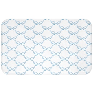 Preppy Watercolor Bows Blue Bath Mat Plush White, Available in Two Sizes, Standard and Large - anti-slip back