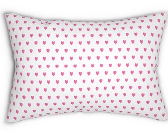 Preppy Pink Hearts Pillow with insert , Pink and White watercolor hearts, Preppy Dorm, Bedroom, Living Room Loveshack inspired