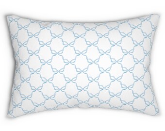 Preppy Bow Pillow with insert , 14" X 20", Blue and White watercolor Bows, Preppy Dorm, Bedroom, Living Room Loveshack inspired