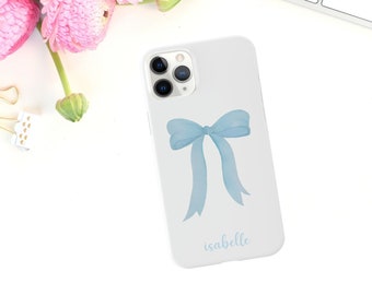 Monogrammed Phone Case Bow Print, Blue and White Toile Phone Case I Custom Initial iPhone 15 14  12 Pro Max, Coquette