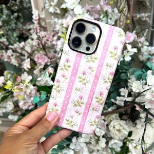 Monogram Preppy Floral + Stripes, iPhone 16 pLUS 15, 14, 13 Pro Max Case iPhone, vintage looking pattern, ,MagSafe option available