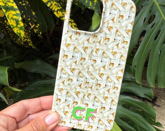 Rotin monogrammé, rotin, osier, coque de téléphone à imprimé natté, initiale preppy personnalisée