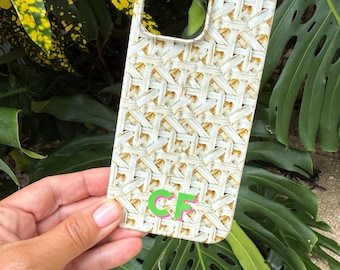 Monogram Rattan, Cane, Wicker, Basketweave Print Phone Case, Personalized Preppy Initial Case