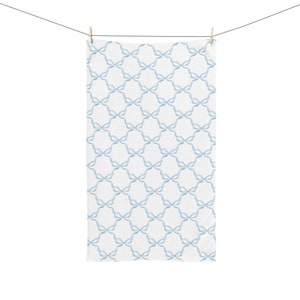 Hand Towel for Preppy Bathroom in Watercolor Bows Blue I Absorbent, Stylish, Soft and Lightweight l Dorm, Apartment Decor