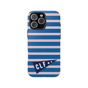 Monogram Case Personalized Coastal Nautical Stripes Burgee Flag  Preppy Phone Case Custom Initial iPhone 17 16 15 Pro Max
