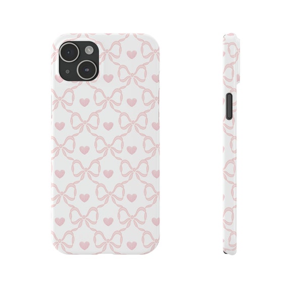 Bow Heart Print, Coquette Pale Pink and White, Loveshackfancy Inspired,  Preppy Print Phone Case Slim, All iPhone 15 14 Plus Pro Max 13 - Etsy