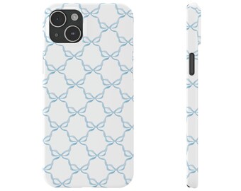 Bow Print, Coquette blue and white, loveshackfancy inspired, preppy print Phone Case Slim and Sleek, all iPhone 15 14 Plus Pro Max 13