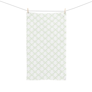 Hand Towel for Preppy Bathroom in Watercolor Bows in Green, Absorbent, Stylish, Soft and Lightweight, Dorm, Apartment Decor, Baby Gift