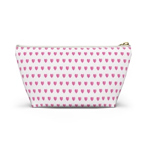 Preppy Watercolor Hearts Pink - Accessory Zip Pouch Available in Two Sizes - White canvas laminated interior