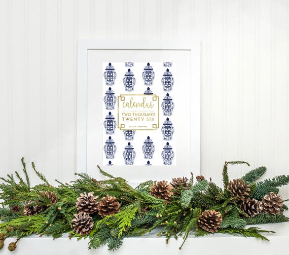 2026 Desk Calendar, 12 month calendar, Toile Blue & White, Chinoiserie, 5x7 Size printed on card stock , New design each month, Preppy Home