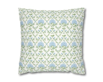 Throw Pillow, Blue Hydrangea with Green Lattice Zip Closure - Cover Only - Insert not included - teen, tween, dorm room
