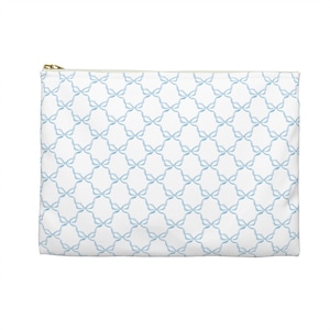 Preppy Bows Watercolor Blue Bow Pattern - Accessory Pouch Zip Closure Available in Two Sizes - White canvas laminated interior