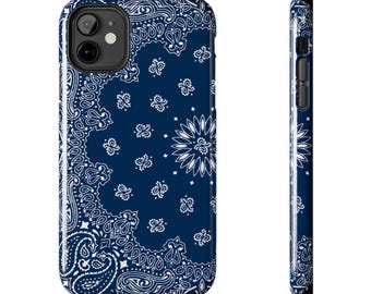 Coque pour portable bandana bleu marine à imprimé cachemire | Étui de téléphone robuste, double couche