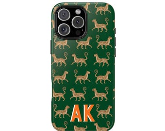 Monogram Cheetah Print Phone Case, Personalized Preppy Initial Case