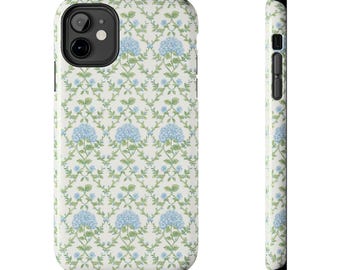 Hydrangea Trellis, Lattice Pattern Garden Coastal Print Phone Case | Tough Phone Case, Double Layer