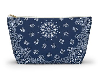 Bandana Navy Zip Pouch accessory, paisley print clutch