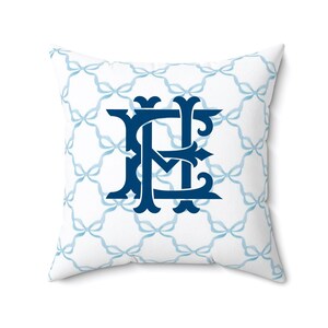Watercolor Bows Preppy Pillow cover only -French blue, choose monogram color,  Zip Closure - Insert not included - teen, tween, dorm room