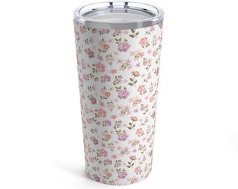Floral Chinoiserie Tumbler: Preppy Pink & White 20oz Coffee Cup