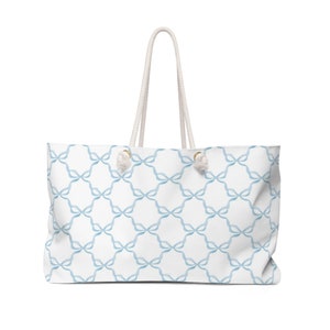 Preppy Watercolor Bows in Blue,  Rope Handle Tote Pool Beach Boat Weekender BagMade in USA