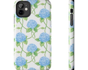Hydrangea Coastal Trellis Pattern Garden Print Phone Case | Tough Phone Case, Double Layer