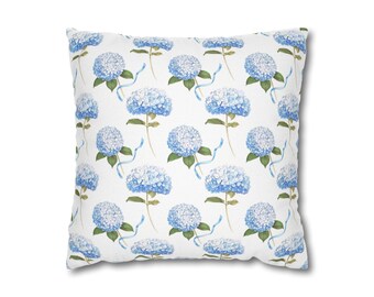 Blue & White Floral Throw Pillow Cover: Teen Dorm Decor