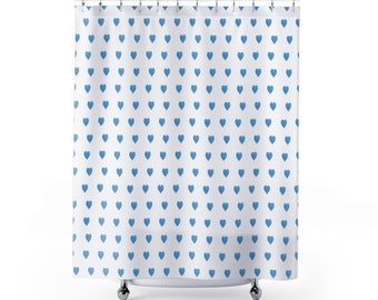 Shower Curtain, Blue Hearts Pattern, Watercolor Preppy Pattern, Loveshackfancy inspired