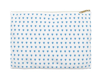 Preppy Hearts Watercolor Blue - Accessory Pouch Zip Closure Available in Two Sizes - White canvas laminated interior