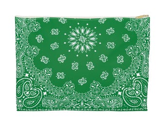 Green Bandana Print Accessory Pouch - , Makeup Bag, Available with monogram + More Colors