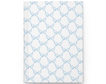 Hardcover Journal preppy bow print in pale blue and white, 5x7 with 150 lined pages (75 sheets)
