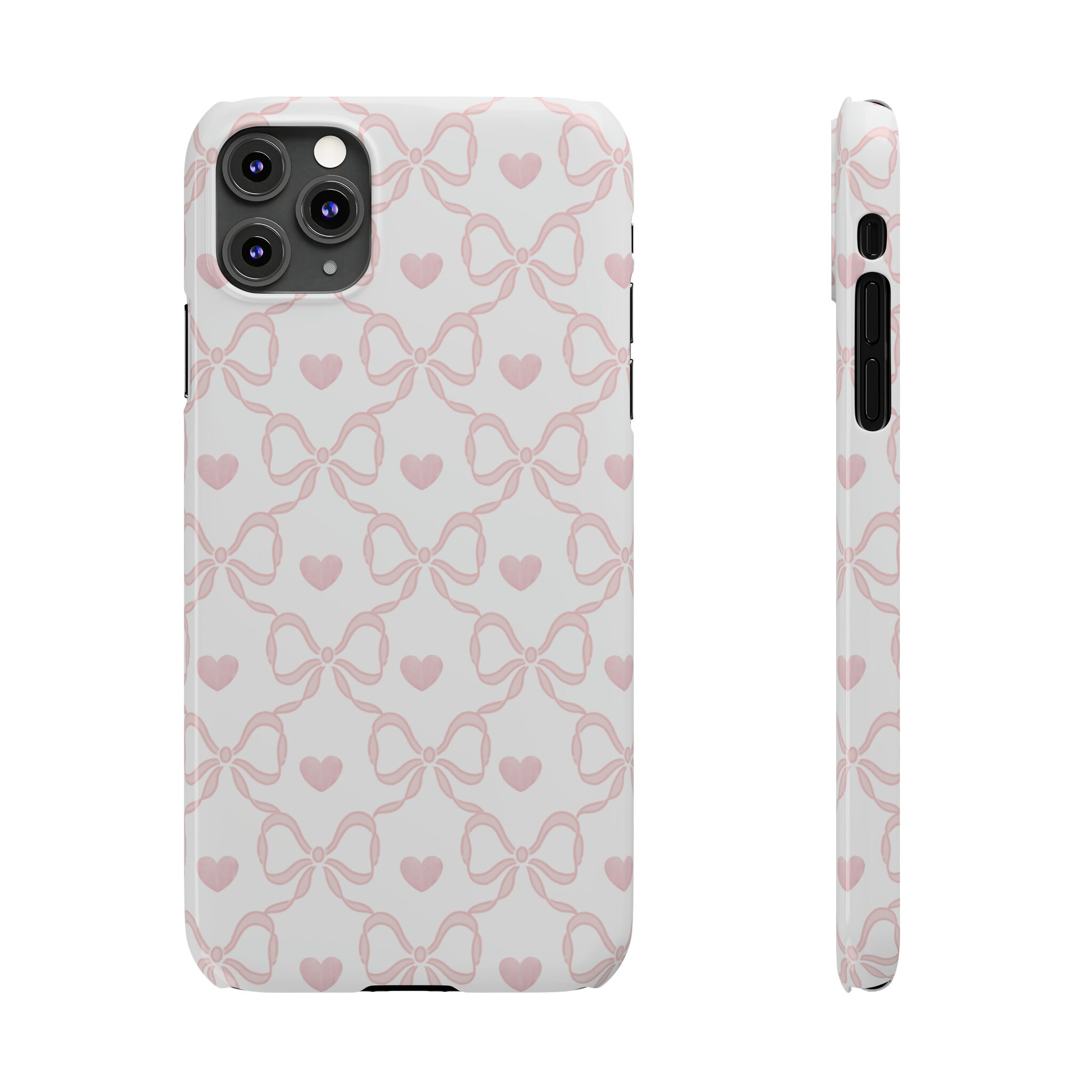Bow Heart Print, Coquette Pale Pink and White