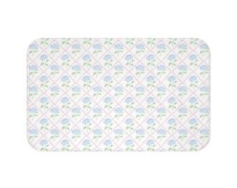 Tapis de bain, motif treillis rose et bleu hortensia, peluche chinoise, disponible en deux tailles (standard et grande), dos antidérapant