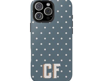 Polka Dot Monogram Phone Case: Dusty Blue Gray, Personalized Initial