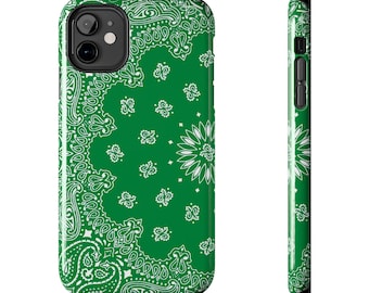 Green Bandana Paisley Print Phone Case | Tough Phone Case, Double Layer