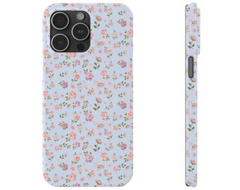 Floral Preppy Romantic Shabby Chic Loveshackfancy inspired Blue Pastels Phone Case Slim and Sleek, Preppy and Classic, Coquette style