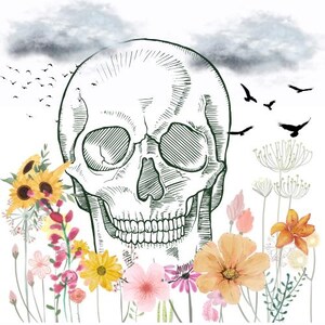 Floral Skull Skeleton | Transparent PNG | 500 x 500 Pixels | Digital Download |  Dark Cloudy Sky | Gothic Art Print