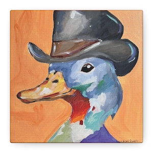 Whimsical Duck Art Canvas Print, Farmhouse Decor, Unique Wall Art, Gift for Animal Lovers, Colorful Home Accent
