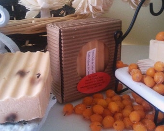 Two Seabuckthorn in Coconut Milk Vegan Soap, dry skin soap, soap with real fruit, all natural soap , zero waste soap, vegan facial cleanser