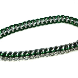 Chainmaille Jewellery, Half Persian Chainmail Bracelet, Green and Silver, image 2