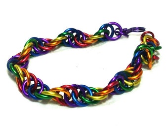 Chainmaille Jewellery, Rainbow Spiral Bracelet, Aluminum